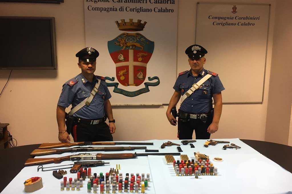 Criminalità armi e munizioni sequestrate dai carabinieri nel Cosentino